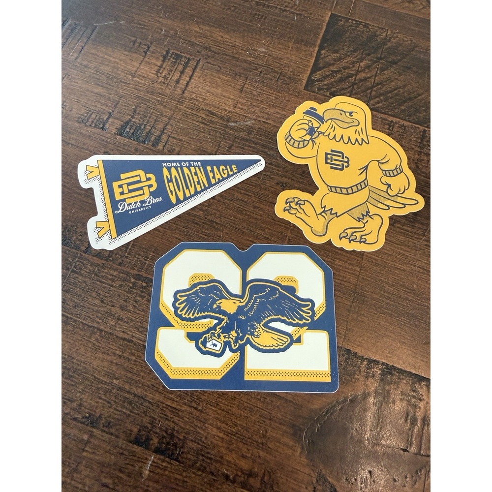 Dutch Bros Sticker Lot Of 3 The Golden Eagle Mascot 92 Pennant Rare Stickers New
